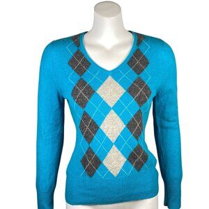 Apt 9 Argyle 100% Cashmere Sweater Womens Size L V Neck Long Sleeve Pullover